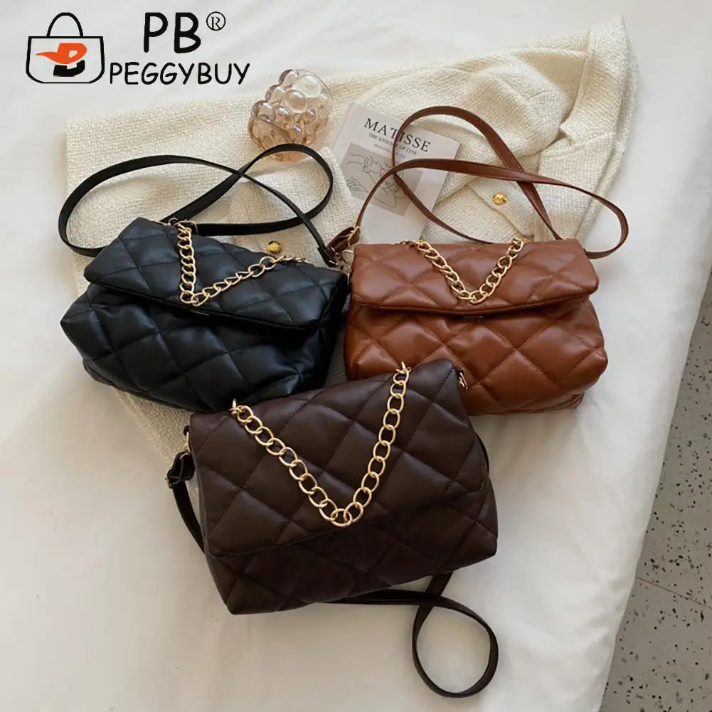 

Винтажная женская сумка через плечо из искусственной кожи с рисунком ромбовидной решетки, с тонкой цепочкой, декоративные портативные одно...