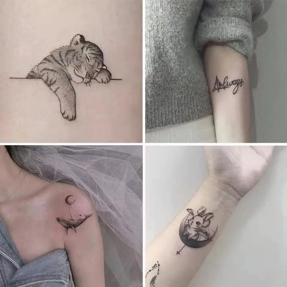 

Personality Tiger Whale Moon Tattoo Stickers Couples Male and Female Temporary Tattoos