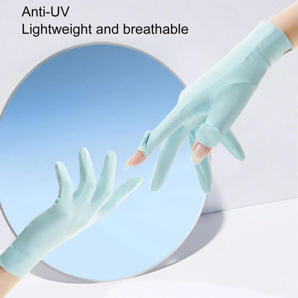 

1 Pair Anti-slip Silicone Fingertip Opening Summer Gloves Logo Print Girls Suncreen Ice Silk Thin Gloves for Autumn Winter