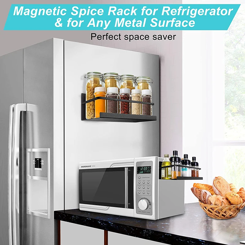 

No Punching Spice Rack Refrigerator Side Shelf Spice Storage Household Fridge Magnetic Shelf Space Saving Kitchen Organizer Rack