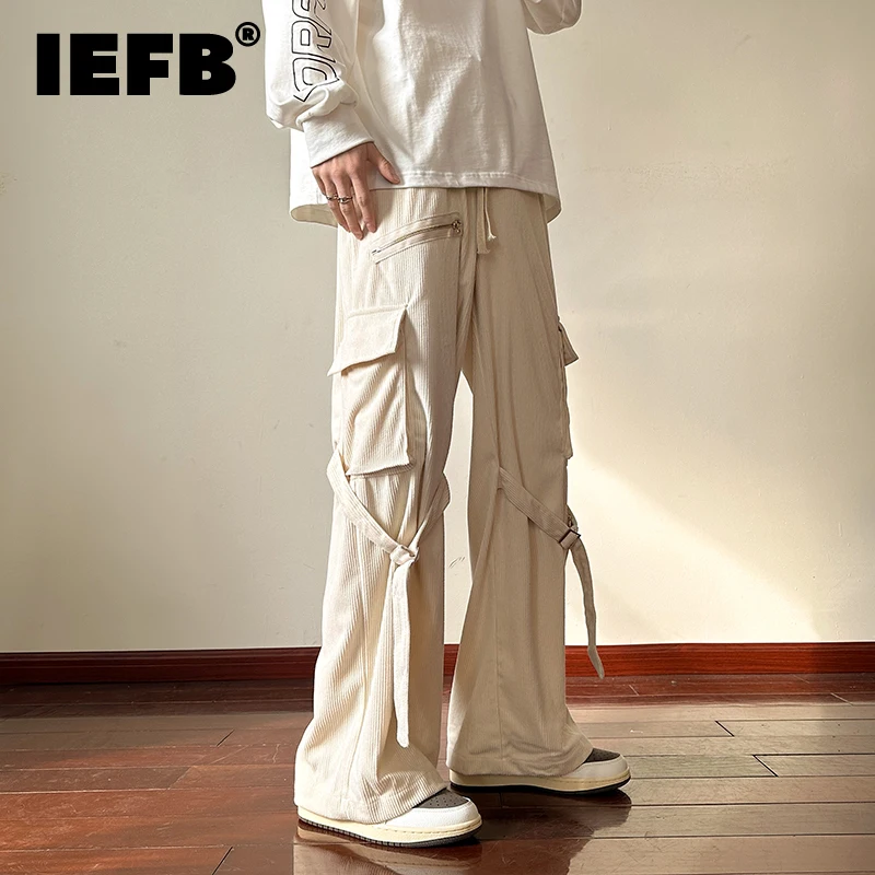 

Комбинезон IEFB мужской с карманами, модные однотонные брюки-карго на молнии, индивидуальный стиль, на весну, 9A6986, 2023