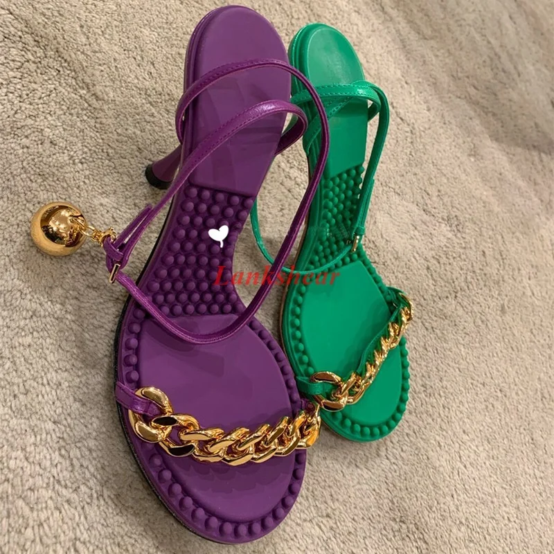 

2022 women's shoes open toe high heels summer new chain small golden ball size French sandals women