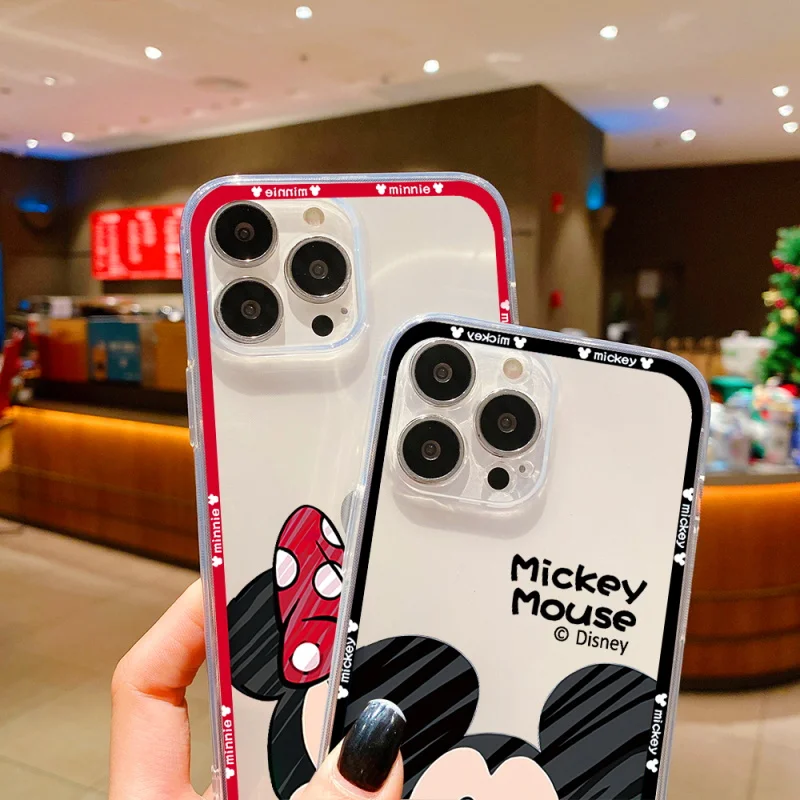 Mickey Mouse Clear Anime Phone Case For iPhone 14 13 12 11 Pro Max Mini X XS XR Max 8 7 6s Plus Soft Luxury Cover Liquid Coque