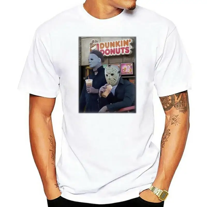 

Michael Myers And Jason Voorhees Drink Dunkin Donuts T-Shirt Black Men-Women Tee Tshirt Tee Shirt