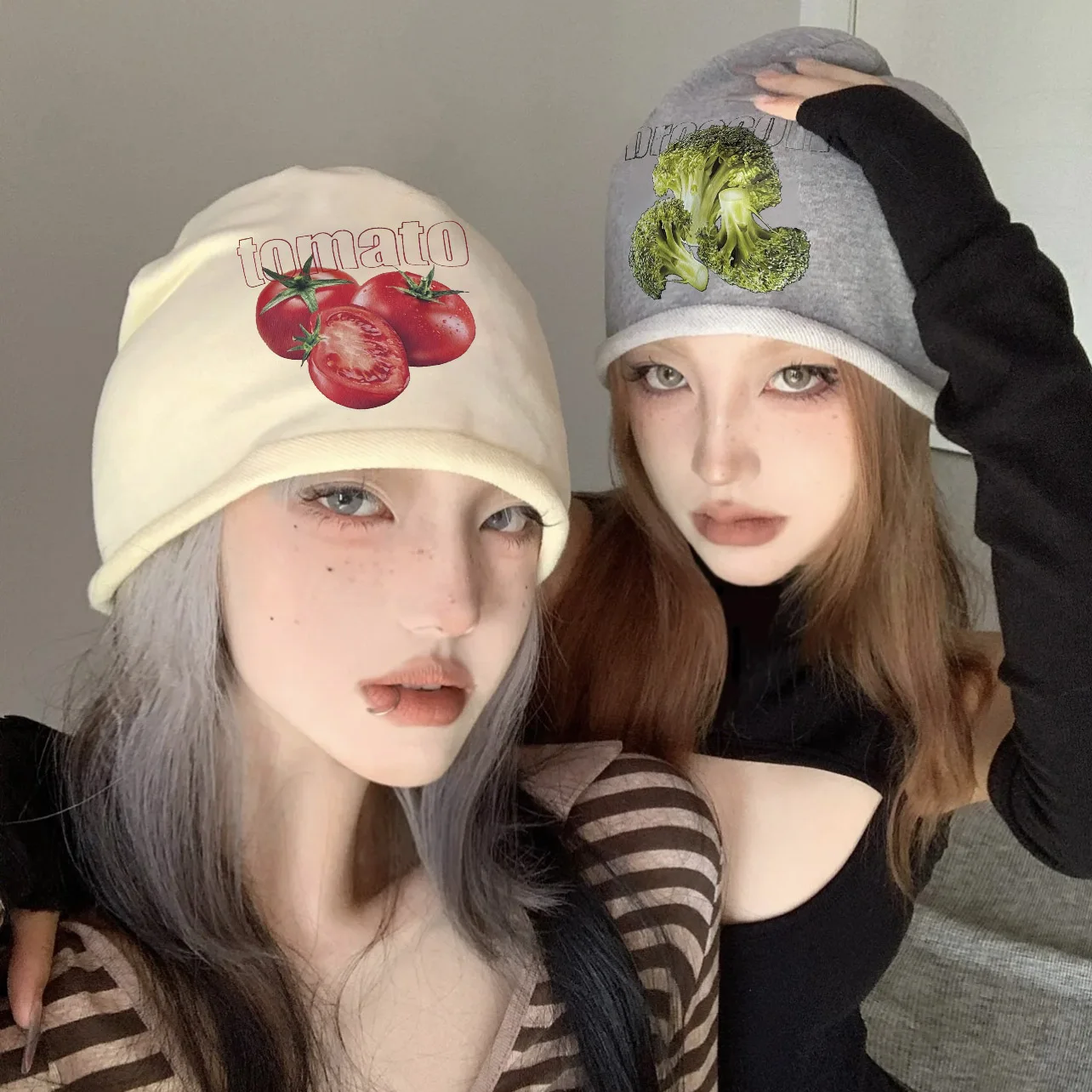 

Thin Thickness Unisex Hip Hop Skulls Beanies Spring Autumn Tomato Broccoli Figure Fashion Outdoor Elasticity Ski Cap Bonnet Hat