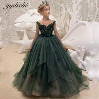 2022 flower girl dresses for wedding tulle lace appliques princess sleeveless pageant dress for kids elegant party dresses