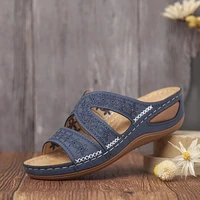 ladies summer sandals fashion slippers solid color open toe vintage anti slip leather ladies casual shoes thick sole