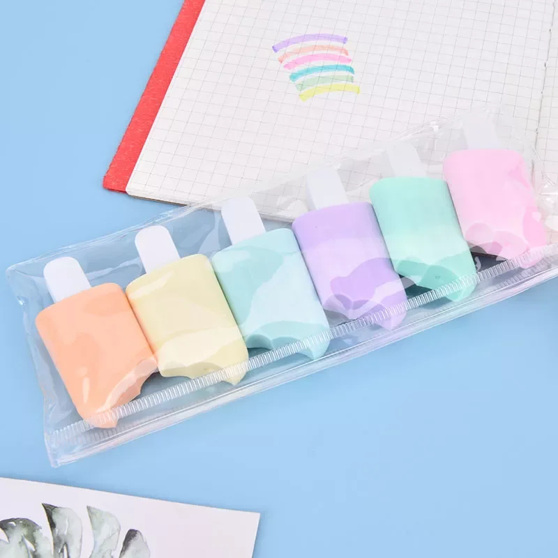 

Hot sale 6 PCS Cute Kawaii Iscream Ice Cream Candy Color Highlighter Office School Supplies Gift