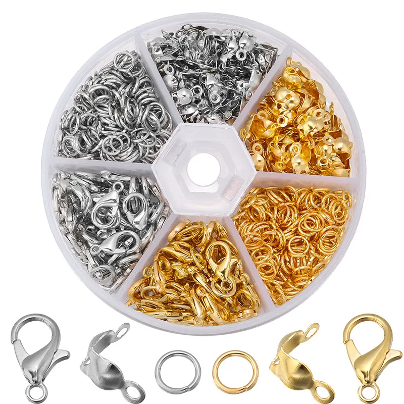 

450pcs/Box Jewelry Making Kits Lobster Clasp Open Jump Rings End Crimps Beads Box Sets Handmade Bracelet Necklace Findings