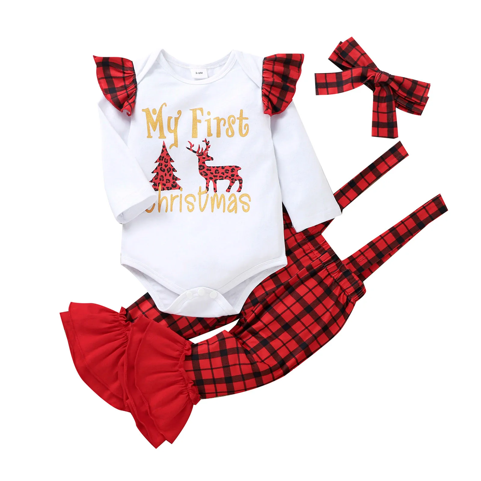 

Teen Girl Two Piece Outfits Infant Baby Girls Christmas Xmas Deer Letter Tree Printed Romper Bodysuit Suspender Pants Headbands