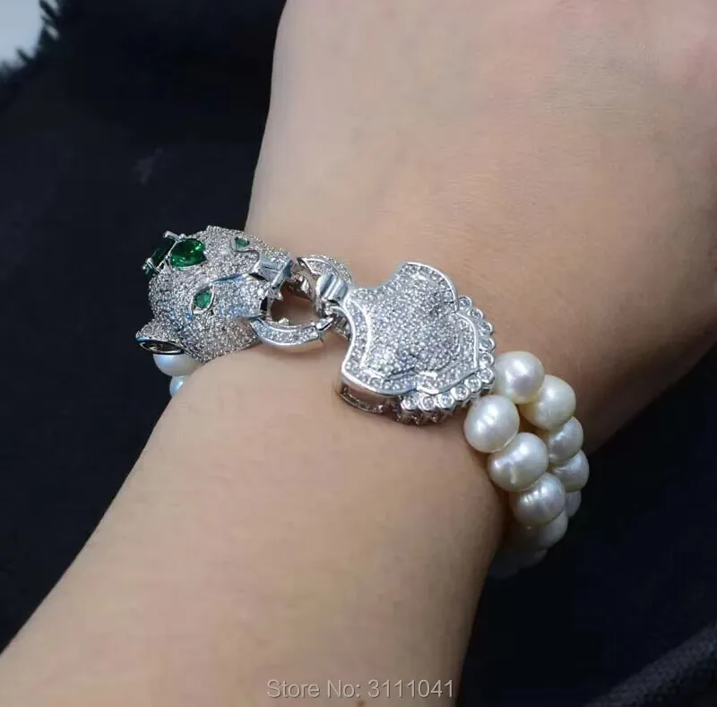 Набор из 2 рядов пресноводного жемчуга натуральный белый круглый браслет 7-8 мм 8-9