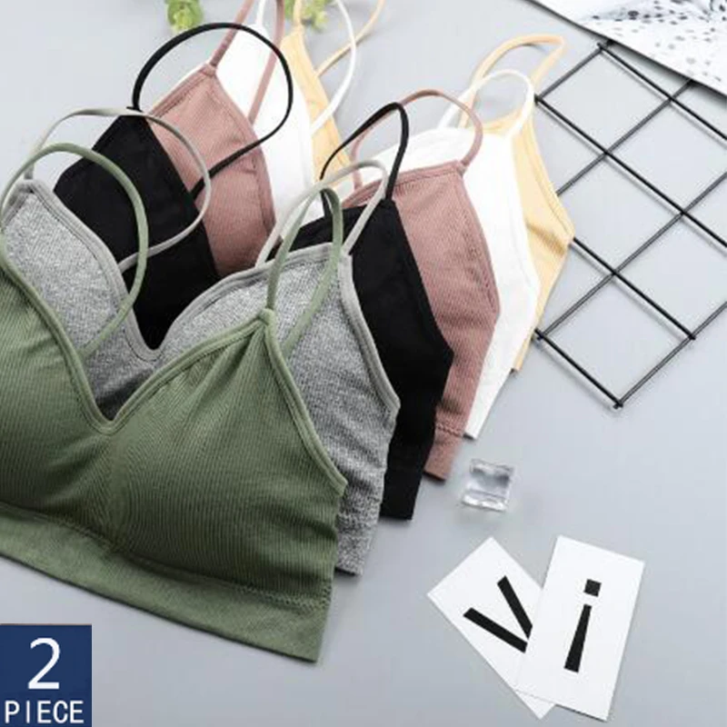 

2PCS Bras For Women Elastic Gathering Bralette Push Up Bra Summer Anti-light Korean Style Wild Bra Tube Top No Rims Bra