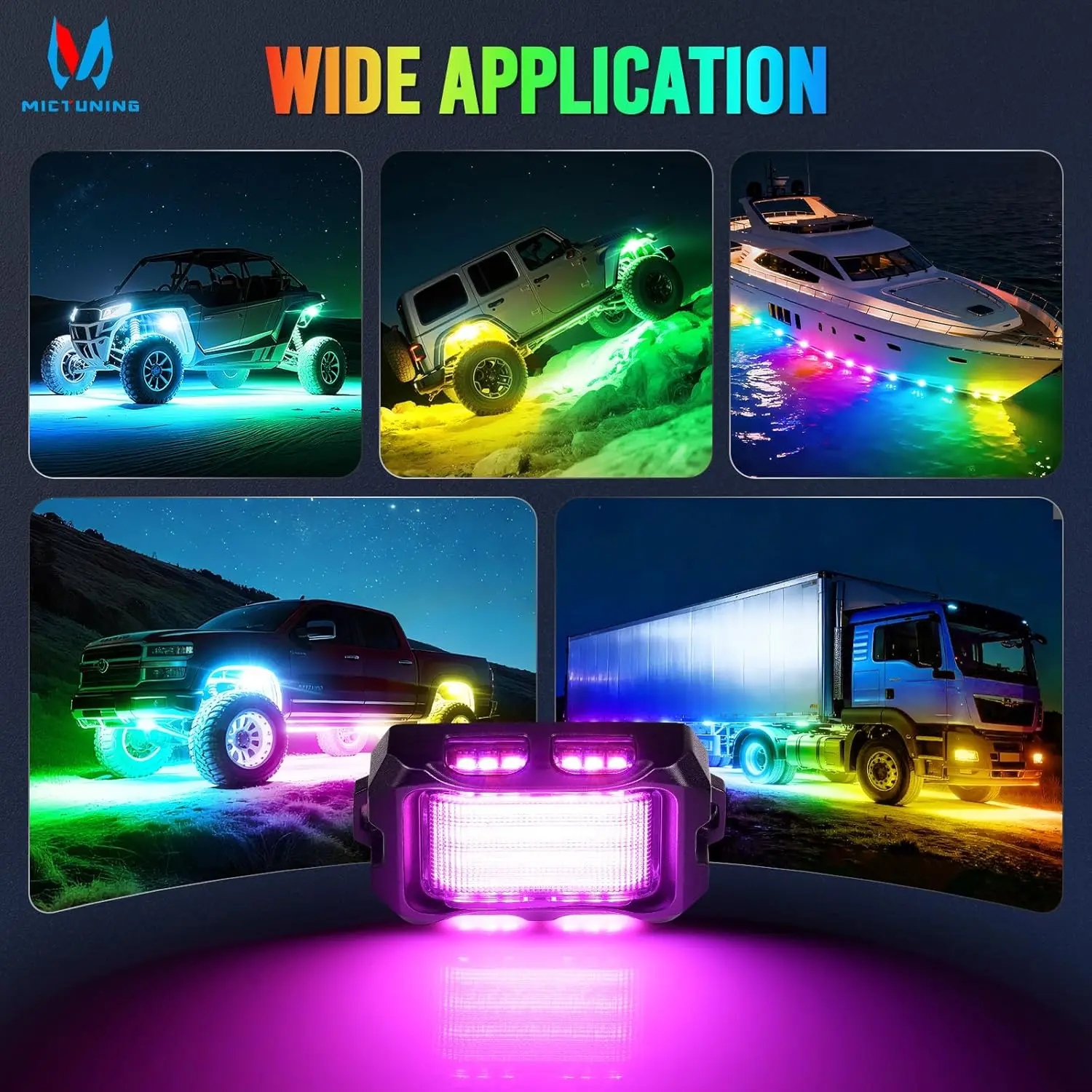 Новейшие светодиодные RGB+IC светильники Q2 MAX, 4 модуля, многоцветные, с эффектом DIY, неоновый комплект для подсветки днища, управление через приложение (блок управления не входит в комплект) (art.: 3920db215f2c8) - 3920db215f2c8