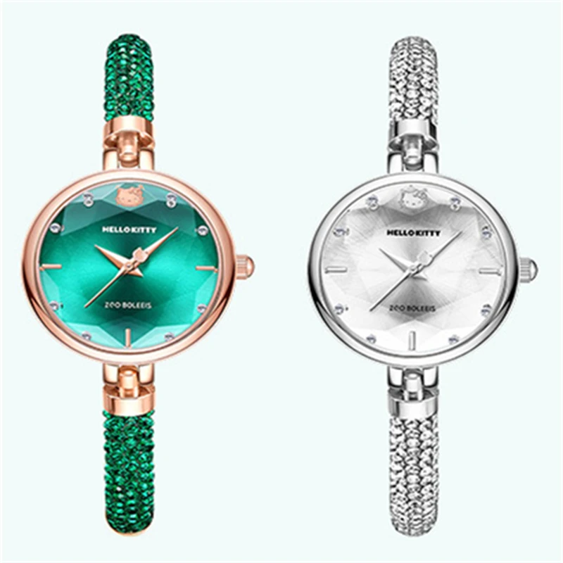 

Sanrio, женские часы Hello Kitty стразы, светлые роскошные Ретро женские модные часы с браслетом Hello Kitty, подарок с орнаментом