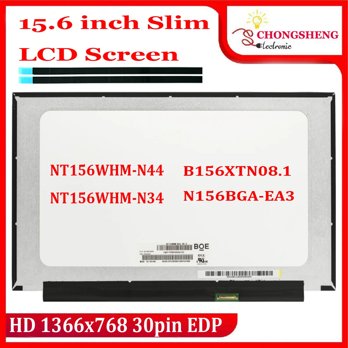

15.6" Slim Laptop LCD Screen N156BGA-EA3 Rev.C2 NT156WHM-N44 V8.0 B156XTN08.1 HD1366x768 LED Replacement Display Panel 30pin eDP