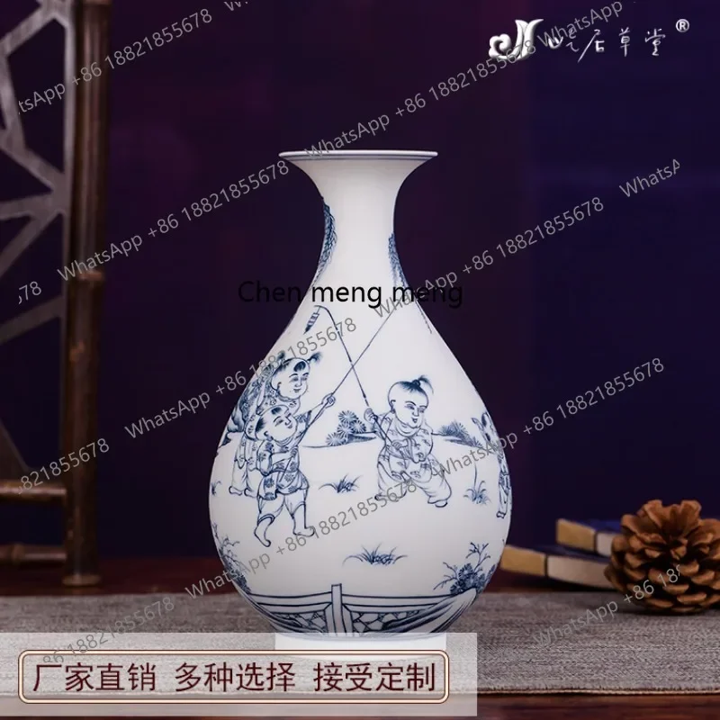 Фото A74 Расписанная вручную нефритовая ваза Тунцюй, керамическая бутылка для воды, маленькая ваза из цзиндэчжэньского фарфора, сине-белый фарфор, прямые продажи с фабрики №1