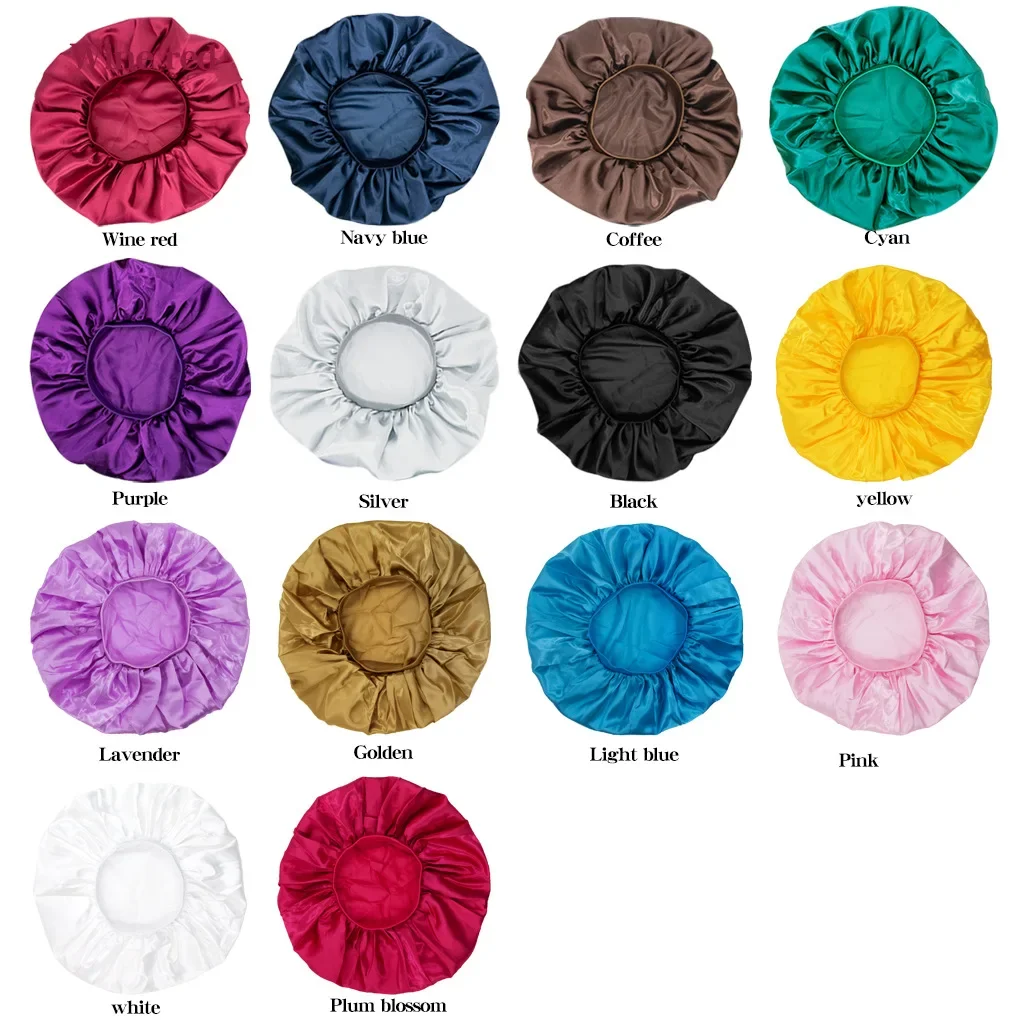 Однотонная Атласная шапочка для укладки волос, ночная шапочка, банная ...