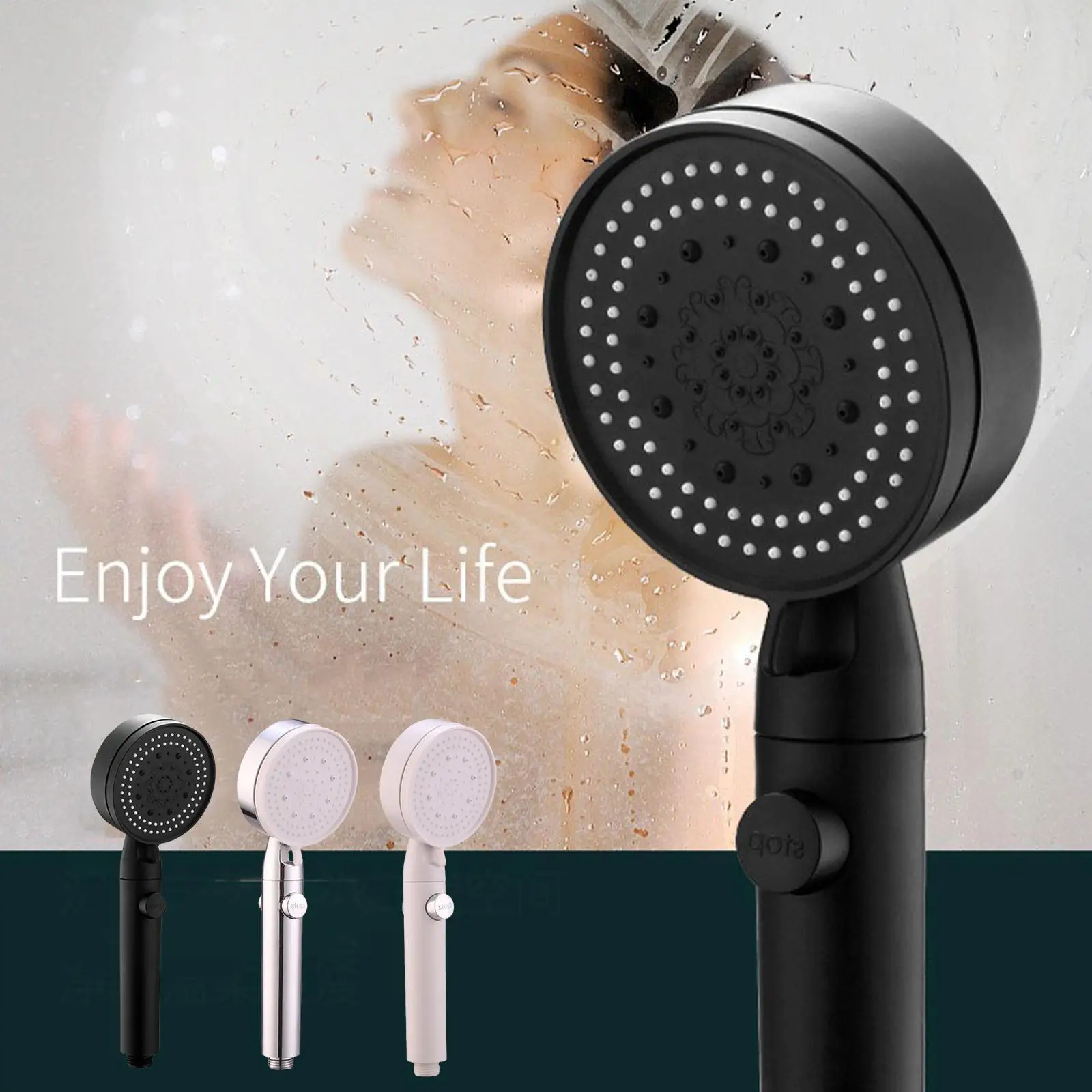 

Насадка для душа с экономией воды, черная, 6 режимов, регулируемая, с высокой стоп-стойкой