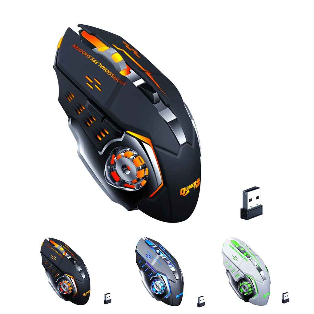 

Беспроводная игровая мышь, 2,4 ГГц, 3200DPI, 6 кнопок, светодиодная игровая мышь, Настольная компьютерная перезаряжаемая мышь для ПК, игр для ноут...