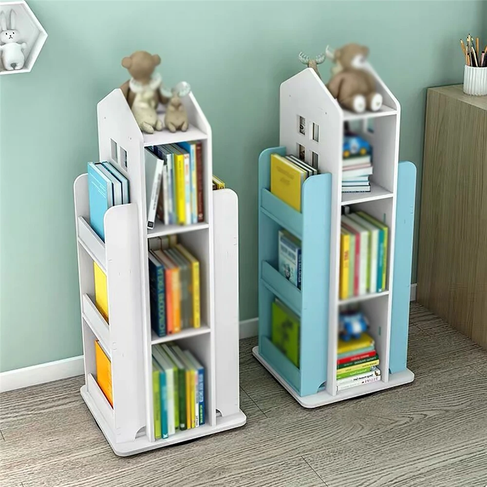 

360 Degree Rotating Bookshelf Floor Stand Children's Bookcase Picture Book Newspaper Multifunction Rack for Book Toy Storage