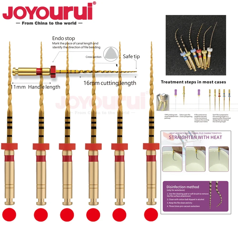 JOYOURUI Золотые эндофайлы для стоматологического двигателя 6 шт.