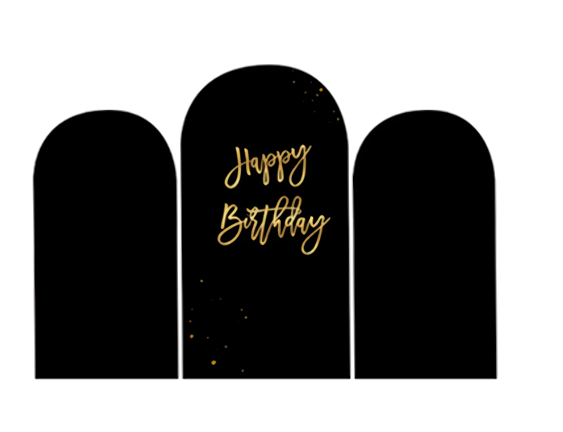 Happy Birthday Black And Golden  Birthday  Party Decor Candy Dessert Table Cover Banne