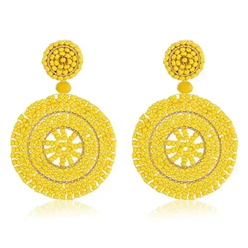 Богемные красочные изогнутые серьги с бусинами и крючками для девочек винтажные