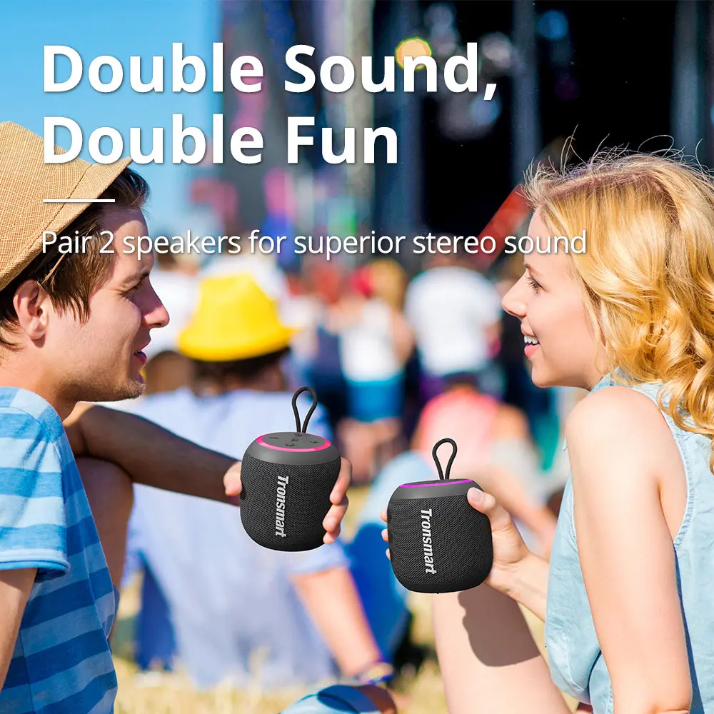 Tronsmart T7 Mini Portable Speaker TWS Bluetooth 5.3 Speaker with Balanced Bass, IPX7 Waterproof,  LED Modes for Outdoor