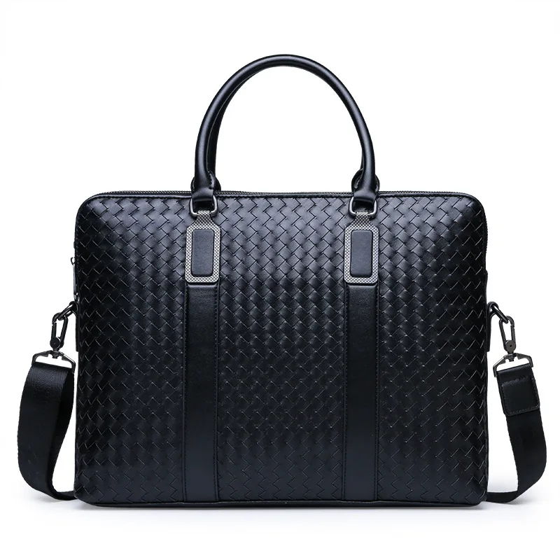 

Handbag Cowhide Business Leisure Genuine Leather Fashion Shoulder Bag Hand held Woven Male Baogong Bag