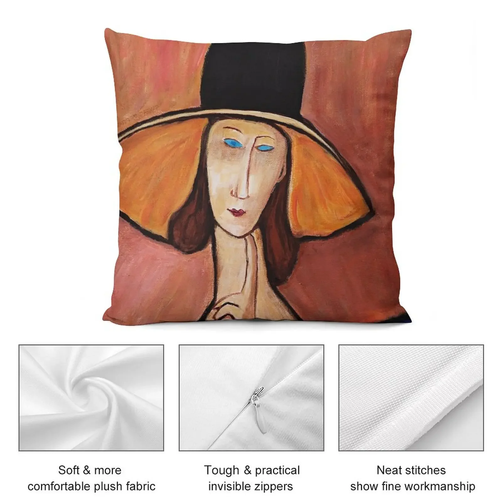 Портрет женщины в шляпе - Homage to Modigliani Декоративная подушка Рождественская