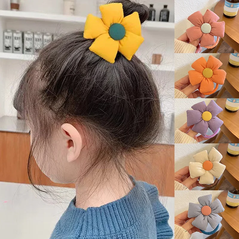 

Girls Cute Plaid Print Big Flower Elastic Hair Bands Children Sweet Headband Lovely Ponytail Holder Hair Accessories Headwear