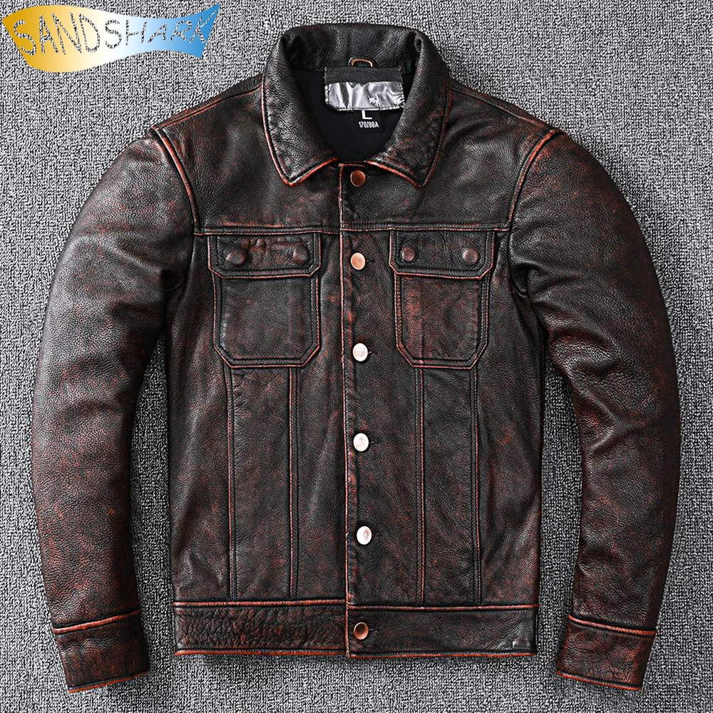 

Air Force Flight Jacket Vintage Genuine Top Layer Cow Leather Jackets Motorcycle Biker Cow Coats Male Retro Winter Warm Overcoat