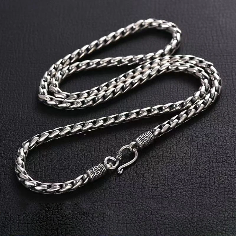 

QN Fashion Necklace Accessories Men's Tide Brand All-match Rough Retro Silver Chain Twist Braided Necklace Small Can Be Matched