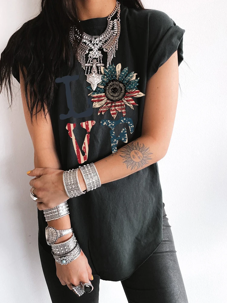 

Женские винтажные футболки, топы, Женская забавная футболка с принтом в виде любящего подсолнуха, новинка, женская футболка в стиле Харадзю...