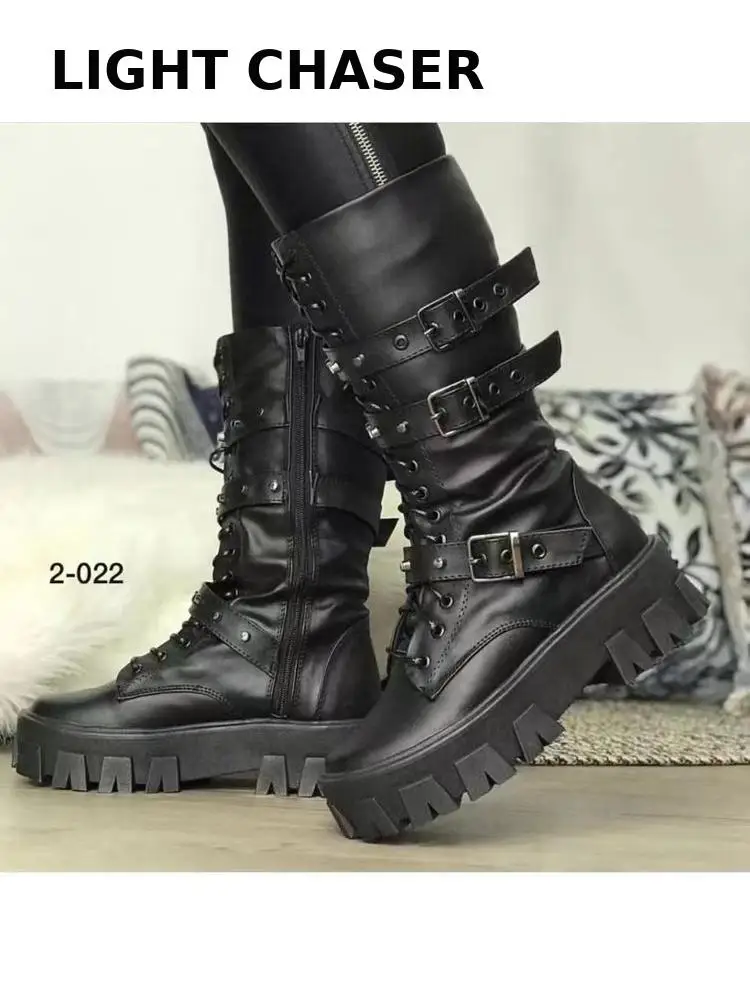 Autumn And Winter New Boots, Furns Punk Lace Thick Bottom Boots Women's Large -size Knight Boots, Fashion Women's Middle Boots