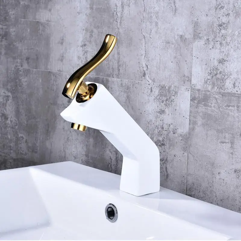 

New Design Painting Basin Faucets Deck Mounted Tap Gold Handle Mixer Tap Hot Cold Water Mixer Bathroom Basin Tap