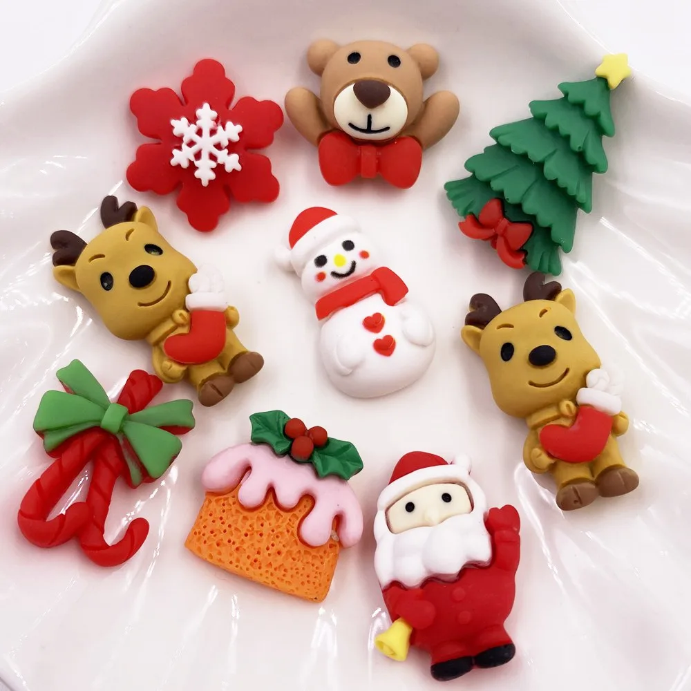 

10pcs New Kawaii Colorful Resin Elk Bear Santa Gift Box Flatback Cabochon Scrapbook DIY Christmas Accessory Decor Figurine Craft