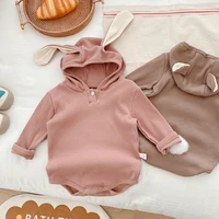 cute toddler baby girls romper with rabbit ears cotton stripe long sleeve jumpsuit bunny tail new born infant clothing fy07181