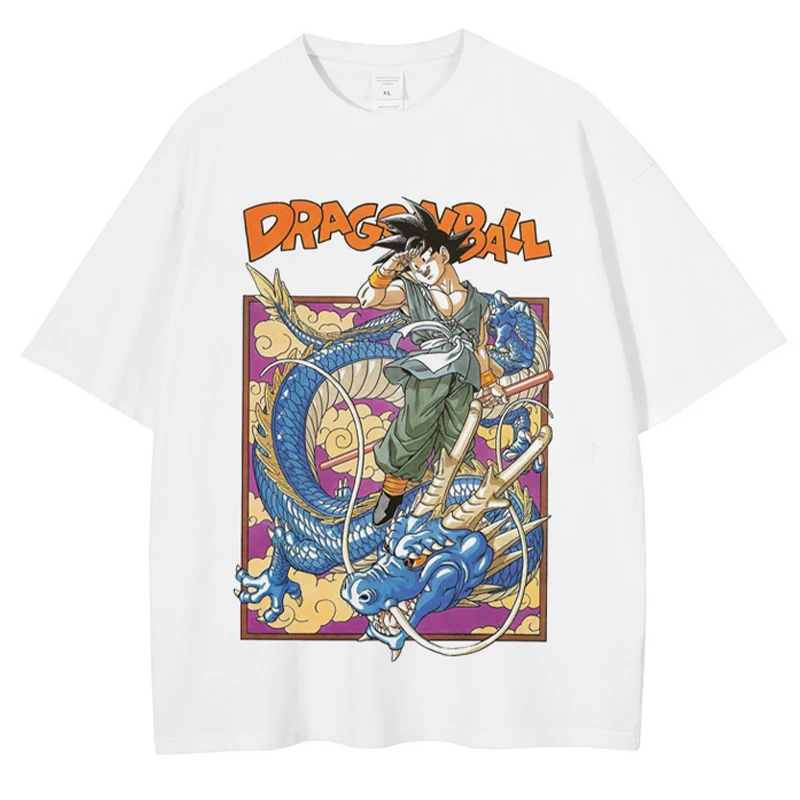 Streetwear Tshirt Japanese Anime Dragon Ball Print Oversized White T Shirt Men Summer Cotton T-Shirt Hip Hop Loose Tops Tees