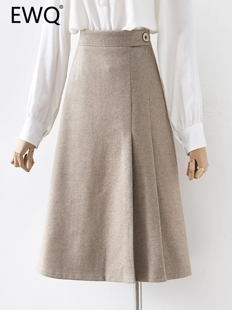 

EWQ Sweet Style Y2K Women's Skirt Button Patchwork Fold Solid Color High Waist A-line Midi Skirts Spring Summer 2023 New SN1670