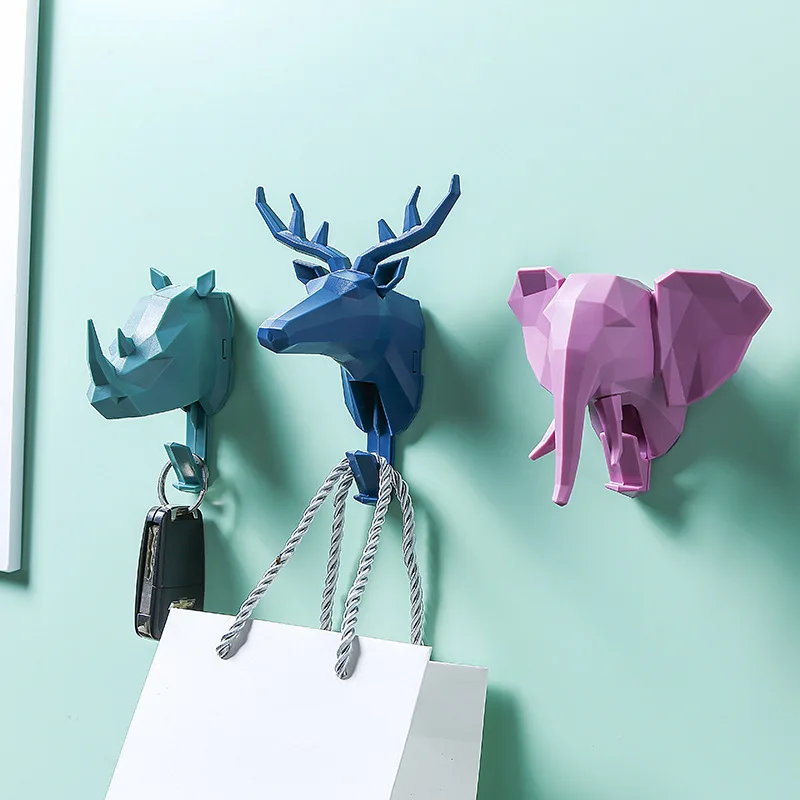 

3D Three-Dimensional Wall Hanging Free Punch Hook Retro Deer Head Antler Hanging Clothes Hat Scarf Key Antler Hanger Hanger Wall