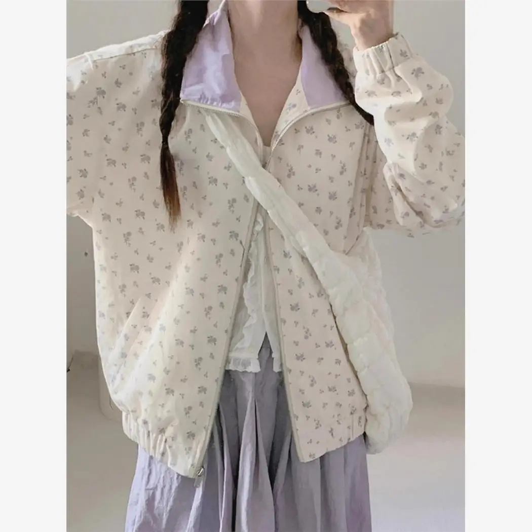 Японская мода Ретро колледж Художественная верхняя одежда с цветочным принтом