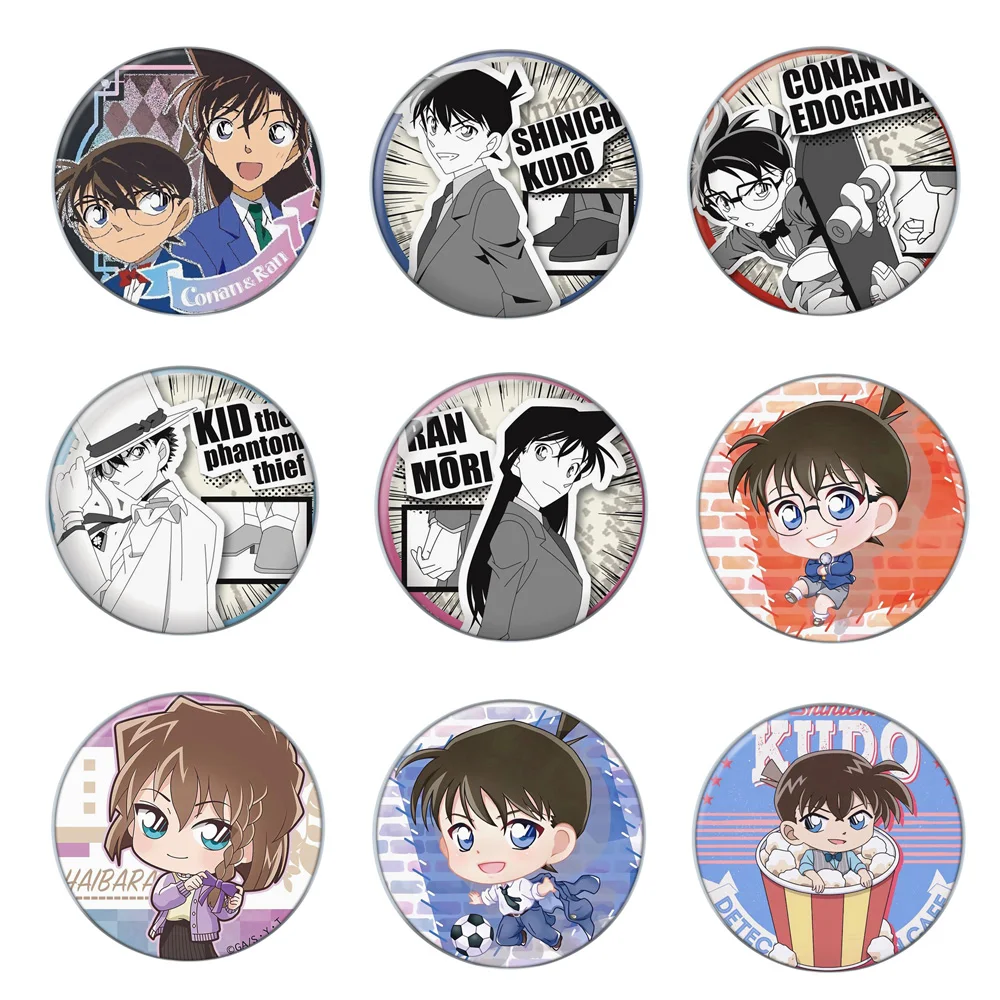 

1pc Detective Conan Edogawa Kudou Shinichi Mouri Ran Vi Graythorn Round Brooch Badge for Bag