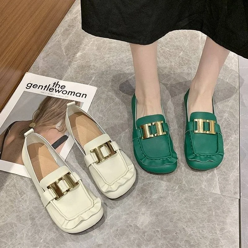

Spring Flats Shoes Women PU Leather Low Heel Ballet Square Toe Shallow Brand Shoe Slip on Loafer Zapatos De Mujer Size 40 E94