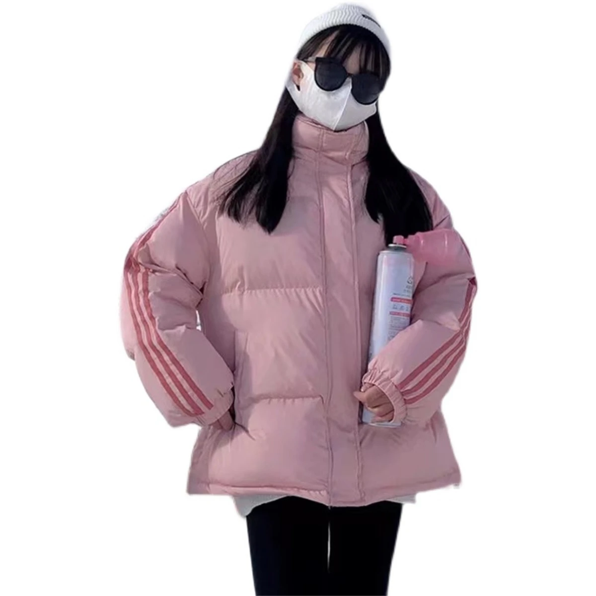 Pink Down Cotton Jacket For Women 2022 New Thickened Bread Jacket Small Short Loose Cotton Jacket Trendy Ins