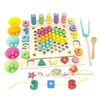 1 set educational wooden 4 in 1 fishing game clipping beads