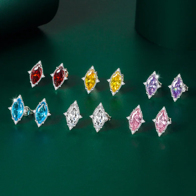 

Ascher Yellow Diamond Color Treasure Stud Earrings Micro-set High Carbon Diamond Super Fairy Horse Eye Color Diamond Earrings