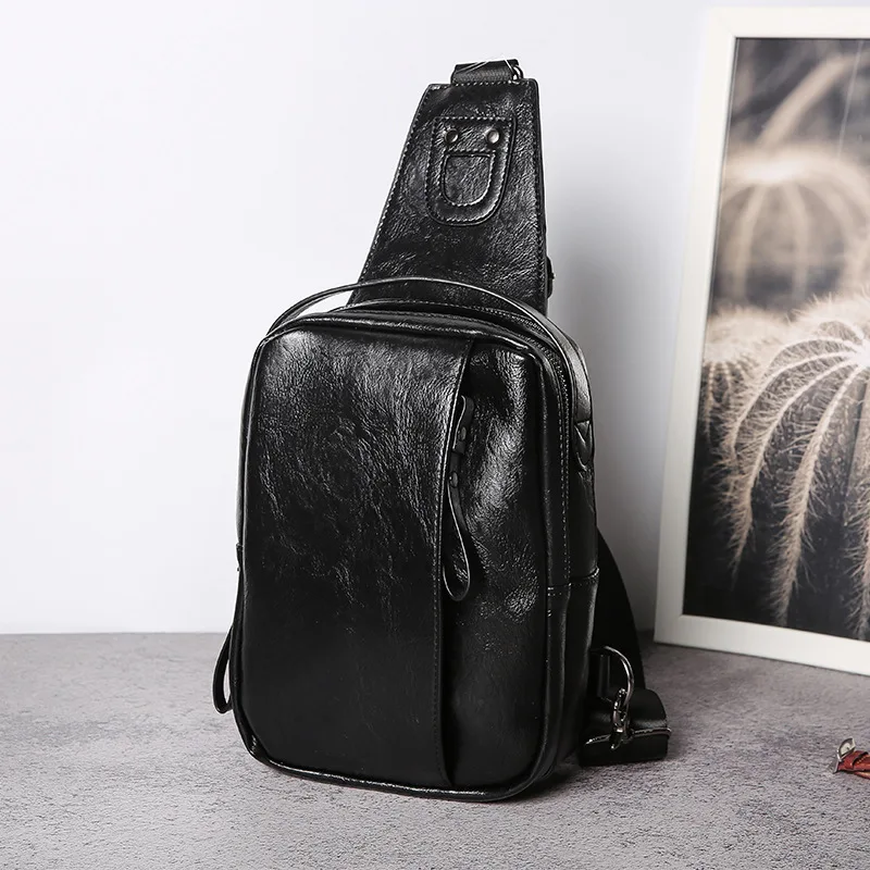 2023 New USB Charging Leather Chest Bag Fashion Men's Waist Bag Waterproof Pu Crossbody Bag Male Motorcycle Riding Chest Pack