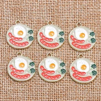 10pcs 19x22mm cute enamel egg sausage breakfast food charms for jewelry making diy pendants necklaces earrings crafts supplies