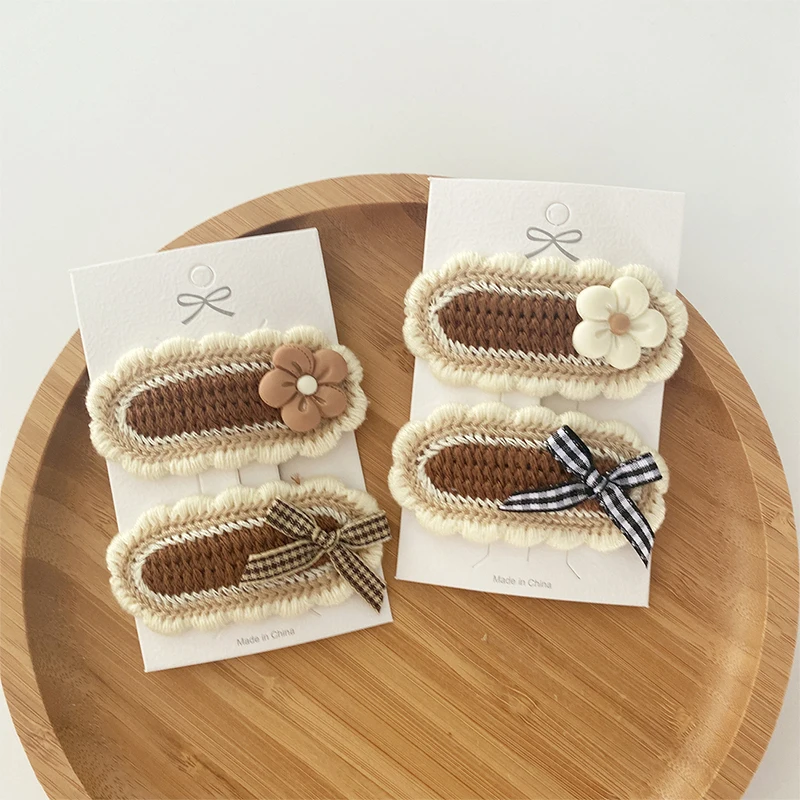 

2pcs Winter Wool Children Hair Clips Milk Tea Brown Bows Flower Korean Fashion BB Clip Girls Cute Toddler Kids Hair Accessories
